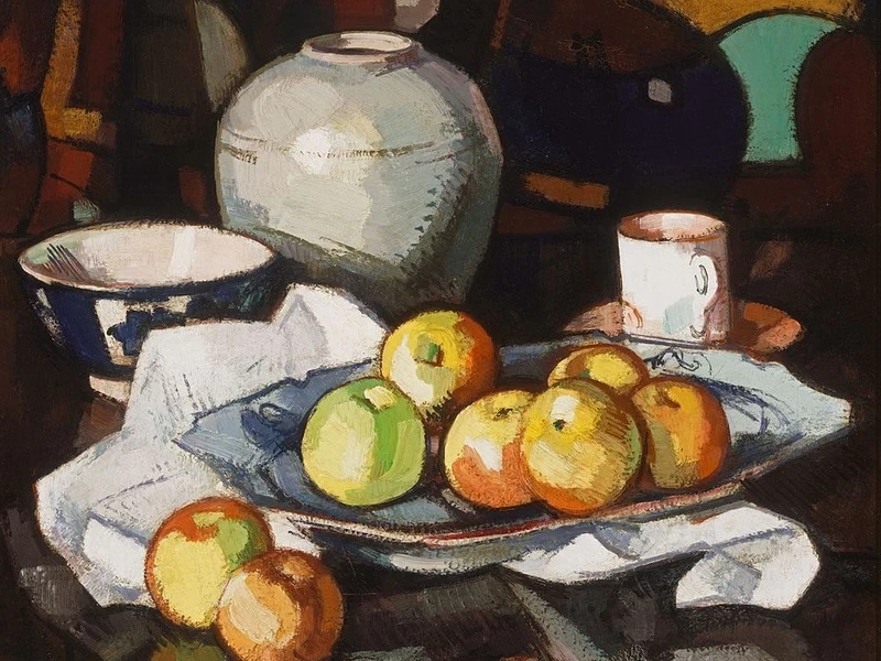 1871-Samuel John Peploe - Natura morta con mele e barattlo